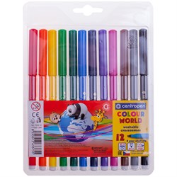 Фломастеры CENTROPEN "COLOR WORLD" 12 цв. (7550/12) трехгран., смываемые, в блистере