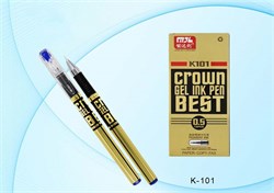 Ручка гелевая "Crown. Best" синяя 0.5мм (K-101син) игольчатый стержень, корпус золотого цвета