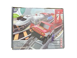 УЦЕНКА. Автотрек  +железная дорога 108 дет. (3062B): трек 3-эт. + джип и мост ж/д путь 510см + поезд из 3-х эл. свет НЕБОЛЬШОЙ ДЕФЕКТ коробки