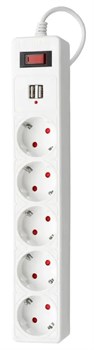 Сетевой фильтр "Smartbuy" с USB, 10A 2200 Вт, 5 розеток, 1.8 м (SBSP-18U-W) белый