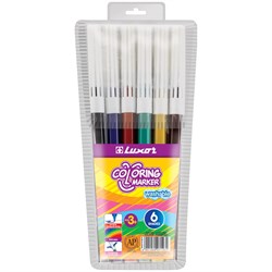 ! РАСПРОДАЖА Фломастеры Luxor "Coloring"  6цв., в ПВХ уп. (6101/6 WT) смываемые