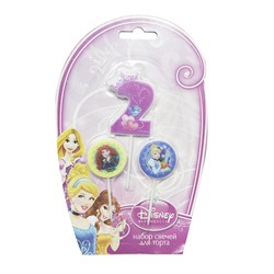 ! РАСПРОДАЖА Свечи для торта "Disney. Принцессы", цифра 2 + медальоны 2шт. (6029753) на пиках