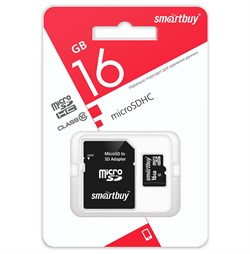 Карта памяти Micro-SDHC  16Гб "SmartBuy" Class10 LE + адаптер SD