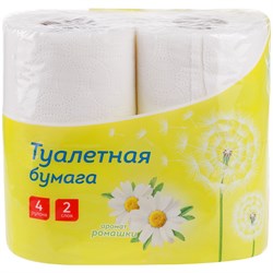 Бумага туалетная "OfficeClean" белая, 2-х слойная, спайка 4шт.*14,5м, аромат ромашки (300440)