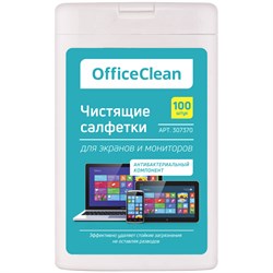 Чистящие салфетки OfficeClean влажные, для экранов и мониторов, 100шт. в портативной плоской тубе (307370)