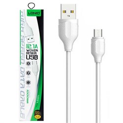 Кабель microUSB - USB, 1 м ("LDNIO" LS371, LD_B4497) White, 2.1A, медь - 60жил