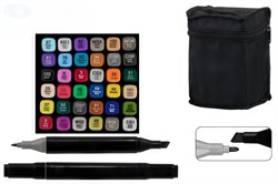 Набор скетчмаркеров двухсторонних  36цв. 1-7мм (092-36/7878/No name) спирт. основа, черный 4-гран. корпус, сумка на молнии