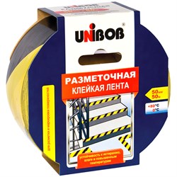 Клейкая лента разметочная 50мм*50м желто-черная 150мкм,"UNIBOB" (48905)  на ПВХ-основе