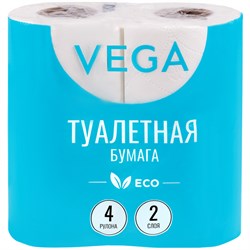 Бумага туалетная "VEGA" белая, 2-х слойная, спайка 4шт.*15м, белая (315616)