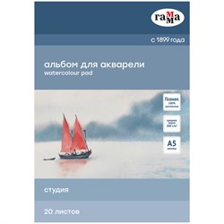 Альбом для акварели ГАММА А5 20л. на склейке, 200 г/м, среднее зерно "Студия" (50C01G720W)