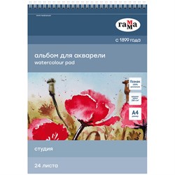 Альбом для акварели ГАММА А4 24л. на спирали, 200 г/м, среднее зерно "Студия" (40C01S724W)