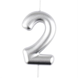Свеча для торта MESHU на подставке, цифра "2" 6см (MS_59716) серебро