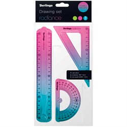 Набор чертежный средний Berlingo "Radiance" (RS_10220) гибкий, треуг., лин.20см., транспортир, градиент, розовый/голубой