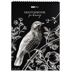 ! РАСПРОДАЖА Скетчбук А4  20л., 120г/м, черная бумага, тв. обл на спир. "Black line. Bird" (SkA420_38360, ArtSpace)