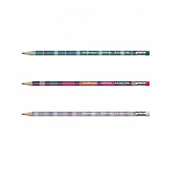 ! РАСПРОДАЖА Карандаш ч/гр. ErichKrause "Tartan" НВ, трехгранный, с ластиком, ассорти (56010)