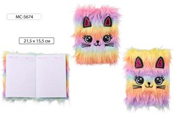 Блокнот детский 22*16 см, 80л. (MC-5674) "Кошка", меховая обложка с аппликацией и вышивкой