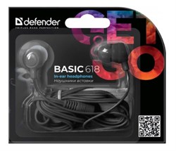 Наушники Defender "Basic 618" (63618) вакуумные, разъем 3.5мм, провод 1.1м, черные, в пакете