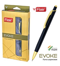 Ручка Flair шар. авт. "Evoke" синяя (F-69204) 0.7мм, черный корпус, золотистые детали, пластик.футляр