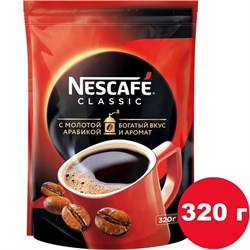 Кофе растворимый Nescafe Classic 320г, мягкая упаковка, с добавлением молотого