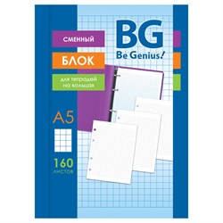 Сменный блок 160л. А5, белый, в клетку (СБ5ту160 12346, "BG")