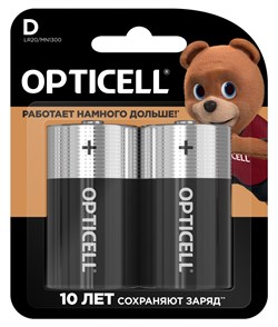 Батарейка LR20 "Opticell Basic" (полный аналог Duracell), алкалиновая, BL2