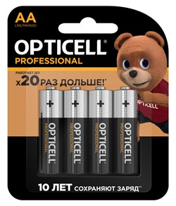 Батарейка LR6 "Opticell Professional" (полный аналог Duracell), алкалиновая, на блистере BL4