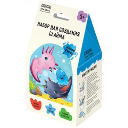 Набор для изготовления слаймов ТРИ СОВЫ "Slime party. Водная стихия" голубой, наполнение - кубики и блестки, аромат "малина" (560)