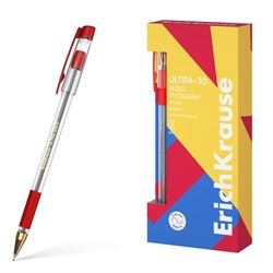 ! РАСПРОДАЖА Ручка шар. ErichKrause "Ultra-30 Gold Stick&Grip Classic, Super Glide Technology" (61112) красная, 0.7мм,