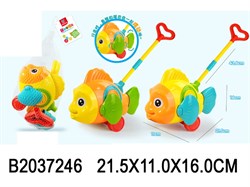 Каталка "Рыбка", ручка 43,8см (2037246) 2 цвета в ассорт., шевелит плавниками и хвостиком, в сетке 21,5*16см