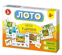 Лото "Лето в деревне" в коробке (05521) игровое поле 6шт. + фишки 48шт., "Десятое королевство"
