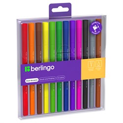 Набор скетчмаркеров двухсторонних BERLINGO "Brush&Fineliner" 12цв., 0.4-7мм (BP_00112) трехгранные, смываемые, на водной основе