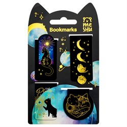 ! РАСПРОДАЖА Закладки магнитные для книг 4шт. MESHU 80*138мм "Moon cat" (MS_58278) soft-touch, фольга