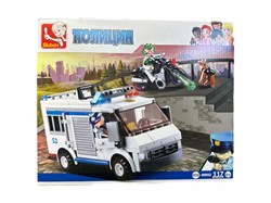 УЦЕНКА. Конструктор SLUBAN  117 дет. "Полиция: фургон с полицейским и преступник на мото" (М38-В0652) в МЯТОЙ коробке