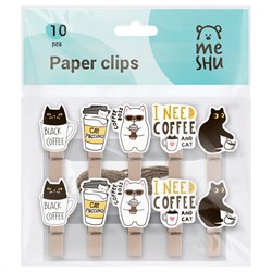 ! РАСПРОДАЖА Зажимы для бумаг деревянные  7мм "MESHU" (MS_55480) "Right Cat", комплект 10шт.