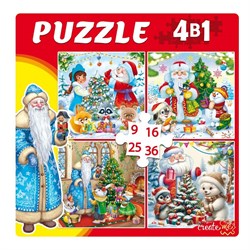 ! РАСПРОДАЖА Puzzle 4 в 1 "Новогодние истории №2" 9, 16, 25 и 36 эл. (П-9489)