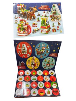 Конструктор 1099 дет. "Рождество: набор - 24 малых НГ констр. собираются в 4 большие оленья упряжка+павильон+кафе+домик" (Y15661514)