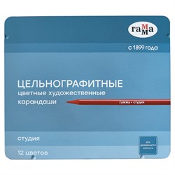 ! РАСПРОДАЖА Карандаши Гамма цельнографитные "Студия" 12цв., заточенные (220822_12) в металл. пенале