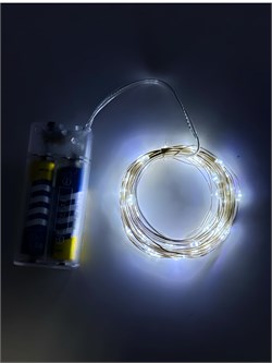 Гирлянда на батар. диодная  50 ламп 5м "Роса" холодно-белая, под 2 бат. R6