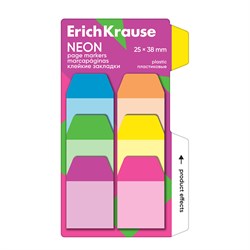 ! РАСПРОДАЖА Закладки самоклеящ. ErichKrause "Neon" (61585) 38*25мм, 6цв.*10л., пластиковые