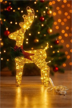 Олень "Новогодний" 42см "золотой" метал. каркас, диодный золотистый свет (YL-22) в пакете