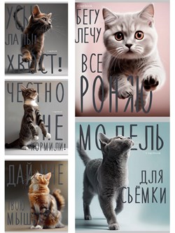 Тетрадь 96л. Collezione "Котики и надписи" клетка (96-8847) лен, тиснение серебром