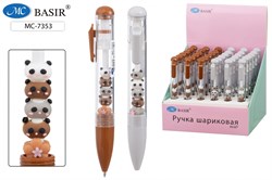 ! РАСПРОДАЖА Ручка шар. автомат. "Мишки" (MC-7353) синяя, 0.7мм, объемный прозрачный корпус с фигурками внутри