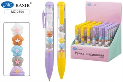 ! РАСПРОДАЖА Ручка шар. автомат. "Цветы" (MC-7354) синяя, 0.7мм, объемный прозрачный корпус с фигурками внутри