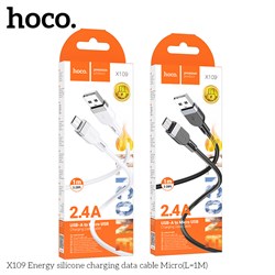 Кабель microUSB - USB, 1 м, "X109 Energy", силиконовый, в коробке (6942007636230) "HOCO", белый, 2.4A