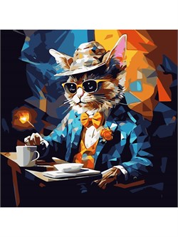 Картина по № на холсте 30*30см "Стильные животные. Важный кот в шляпе" (Х-6338). РАСПРОДАЖА - последний экземпляр!
