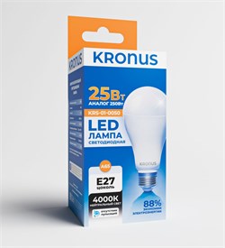 Лампа светодиодная, E27, A65, 25Вт, 4000К "Kronus" нейтральный белый свет