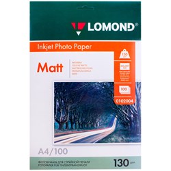 Фотобумага LOMOND для струйной печати А4 130г/м2, 100л. двухстор.матовая (0102004)