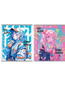 Тетрадь  48л. на цв.спирали Prof-Press "Аниме. Девушка с напитком" клетка (48-6491)