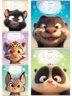 Тетрадь 12л. Prof-Press линия "Мордочки животных -1" (Т12-4874) обложка - мелованный картон