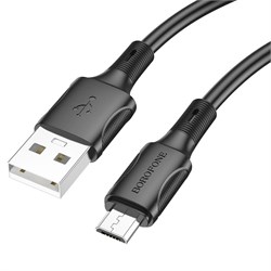Кабель microUSB - USB, 1 м, "BX80", силиконовый, в коробке (6974443385205) "Borofone", черный, 2.4A